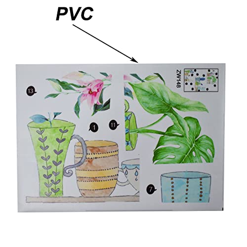 Maydahui Cactus Green Pot Plants Wall Stickers (19.7X33.5 In) Palm Leaf Hummingbird Flowers Pastoral Style Wall Decals Peel And Stick Removable Watercolor Hanging Shelf Murals Decor For Kitchen Kids Room Living Room Classroom #TOP3