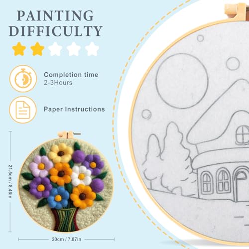 Image of Perycomly Flowers Needle Felting Kit for Beginner, Needle Wool Felting Set Include Needles, Foam Pad, Felt Cloth, Picture Frame, and Instructions
