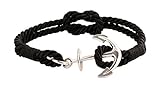 Größe: ca. 18 bis 19 cm Geralin Gioielli Herren Anker Armband in Silber Schwarz Seemannsknoten Handmade