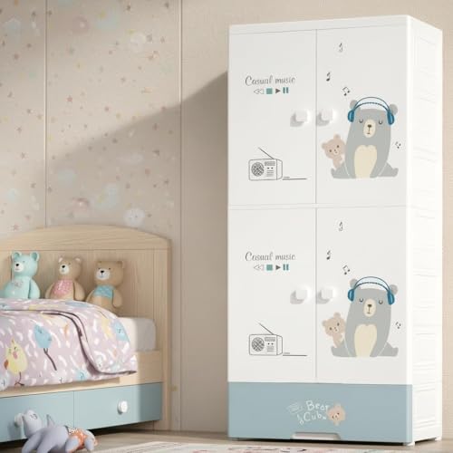 Image of LERIMO Multipurpose Stackable Plastic Cupboard Drawer for Clothes Storage, Almirah for Clothes, Foldable Wardrobe Cabinet Organizer for Office, Kitchen, Bathroom (Music Bear - SJ6530, 4 - Layer)