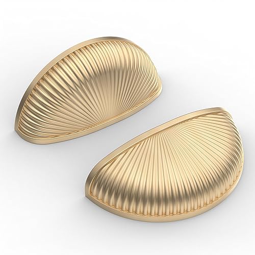 Amerdeco 6 Piezas Tiradores de Cajón Vintage,Oro Tiradores de Muebles en Forma de Concha para Armario de Cocina Tocador Gabinete, con Tornillos y Destornillador, 76mm