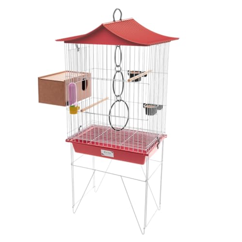 Viveiro Gaiola Calopsita Epóxi Agapornis Aves com Ninho Criadeira Acessórios Vivo Pet (Vermelho)