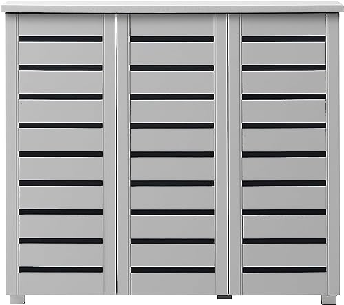 Timber Art Design UK Shoe Cabinet 5 Tier Shoe Rack Wooden Storage Unit 3 Door Cupboard Modern Furniture for Living Room, Bedroom, Light Grey - W114cm x H98.3cm x D33.6cm