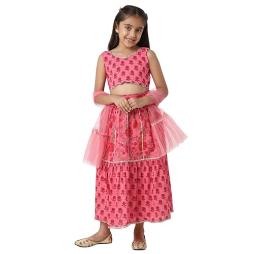 Nautinati Girls Printed Festive Lehenga and Choli Set | Age 2-8 Years_EW321-006-3Y_Red