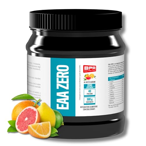 BPR Nutrition - EAA ZERO - Amminoacidi essenziali in polvere con aggiunta di L-Glutammina, da fermentazione vegetale (300 g, Agrumi)