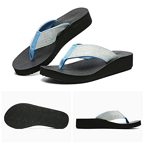 QLEYO Women's Platform Flip Flop with Arch Support, Comfortable Yoga Mat Wedge Flip-Flops, Athletic Walking Thong Slippers for Vacation/Shopping Mall/Wandering/Gathering3
