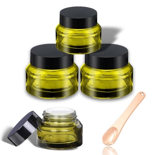 Lot de 4 boîtes vides en verre cosmétique - 15 ml/50 ml - Rondes - Vert - Avec couvercle et doublure - Pour cosmétiques, crèmes, lotions, huiles essentielles - Accessoires de voyage