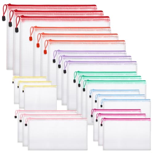 24 Stück Dokumententasche, 8 Größen Reißverschlusstasche Wasserdichte Dokumentenmappe mit Reißverschluss für Datei Prüfungsunterlagen Bücher Quittungen (8 Farben)