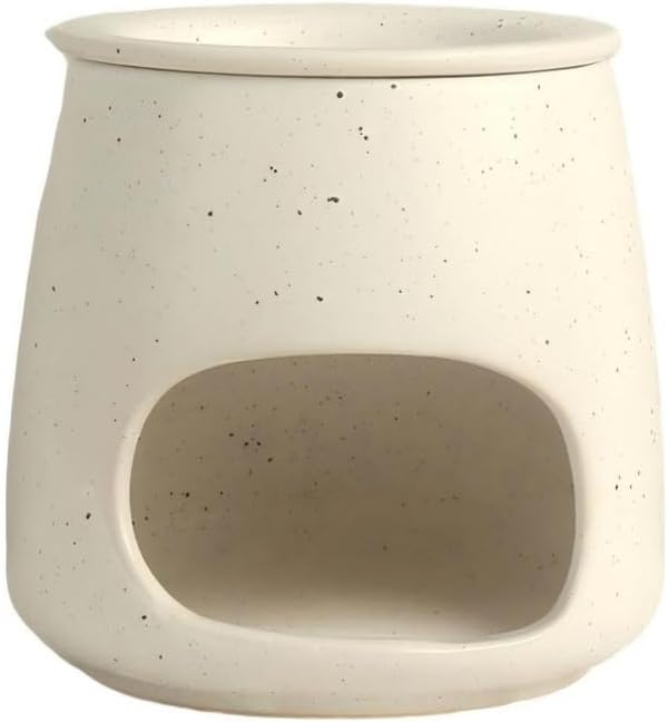 Matte Beige Ceramic Wax Melt Warmer with Speckled Finish, Tealight Candle Oil Burner for Essential Oils & Wax Melts, Minimalist Aromatherapy Diffuser for Bedroom Modern Home Decor (Vintage White)