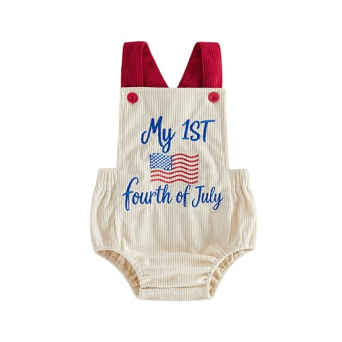 mlpeerw My First 4th Of July Baby Boy Girl Outfit 1st Fourth Of July Romper Overalls Flag Onesie Cute Newborn Summer Clothes (My 1st Fourth Of July Apricot, 0-3 Months)