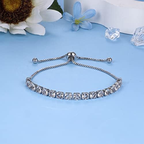 MILACOLATO CZ Bracelet for Women, Silver Tennis Bracelet Crystal Slider Bracelet Women Bracelet Sparkle Cubic Zirconia Adjustable Bracelet Lady Bracelet Gift