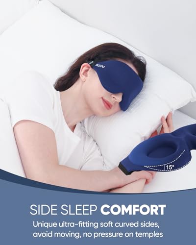 MZOO Luxury Sleep Eye Mask for Side Sleeper Men Women, Zero Eye Pressure 3D Sleeping Mask, Light Blocking Patented Design Night Blindfold, Soft Eye Shade Cover for Travel, Blue - Image 4