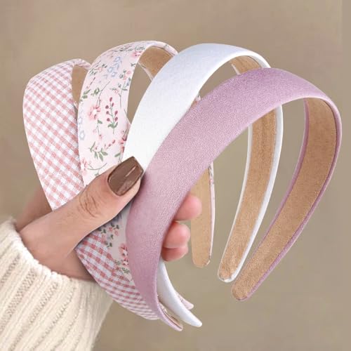 Huachi Headbands for Women Non Slip Trendy Headbands for Women’s Hair 1 inch Wide Cute Headband for Girls, Fall Head Bands Elastic Hair Bands for Womens Fashion Accessories for Women 4PCS