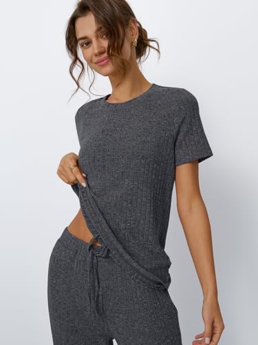 Image of LILLUSORY Womens Lounge Sets 2 Piece Matching Travel Outfits | Lightweight Ribbed 2 Piece Set, Breathable, Stretchy, Wrinkle-Resistant, Travel Ready, Versatile