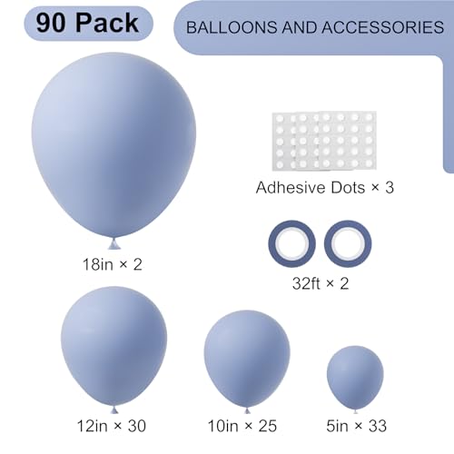 Image of Voircoloria 90pack Dusty Blue Balloons Different Size 18 /12 /10 /5 Inch Dusty Blue Balloon Garland Arch Kit for Graduation, Wedding, Birthday, Baby Shower, Anniversary Party Decorations