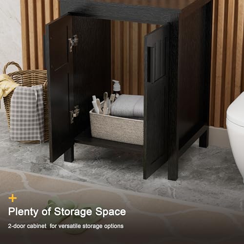 UEV Black 24\" Bathroom Vanity Without Sink,Modern Freestanding Sink Cabinet,Stylish Bathroom Vanity Cabinet,Grooved Double Doors,Metal Handles - Thumbnail 5