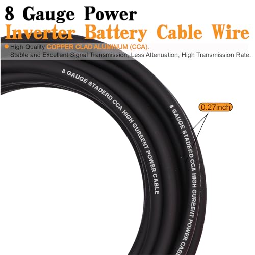 Taukealugs 8 Gauge Wire Copper Clad Aluminum CCA 50FT Black/Red with 8ga lugs,60A Fuse Holder and Heat Shrink Tube - Battery Power/Ground Cable,Car Audio Speaker,RV Trailer Amp Wiring kit - Thumbnail 3