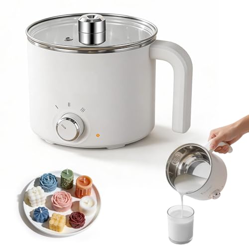 Wxeadu Fundidor de Cera para Velas Eléctrico 600W, Olla para Derretir Cera para velas de Acero Inoxidable 1.7L con 2 Niveles de Potencia - Calentador de Cera para Velas Ideal para Hacer Velas en Casa