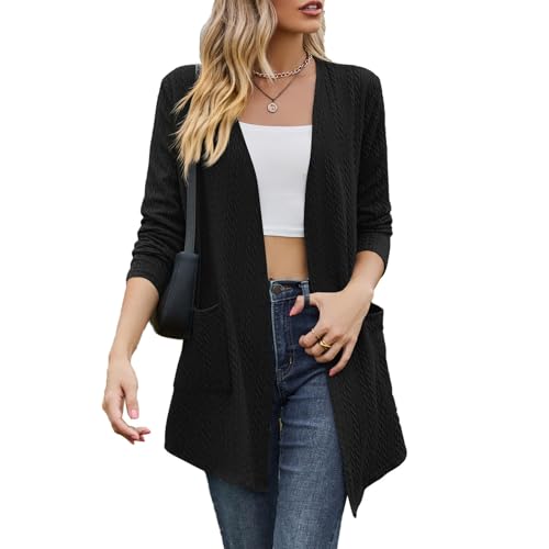 Jersey Mujer Invierno Elegante Cardigan Mujer Larga Manga Larga Chaqueta Punto Ligero Entretiempo Tallas Grandes Cárdigan Chaqueta Largos Cómodo Jersey con Bolsillos(Negro,XXL)