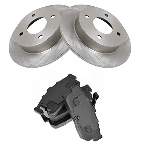 Image of TRQ Rear Brake Pad and Rotor Set Semi Metallic Solid Rotors Compatible with 1991-2001 Infiniti G20 1993-2001 Nissan Altima 2000-2001 Sentra