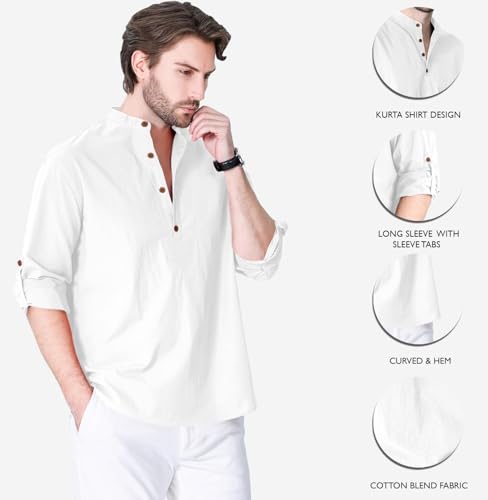 Image of Zombom Cotton Polyester Blend Solid Casual Regular Fit Mandarin /Chinese Collor Short Kurta Shirt for Men