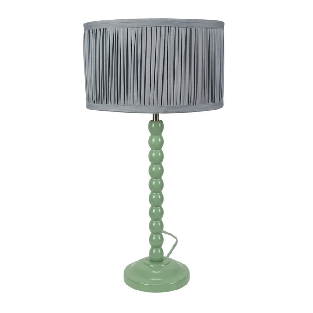ValueLights | Sage Green Bobbin Stem Table Lamp with Powder Blue Ruched Pleated Shade Living Room Bedroom Light | Table Lamps, Home Décor & Improvement Essential | Included LED Bulb