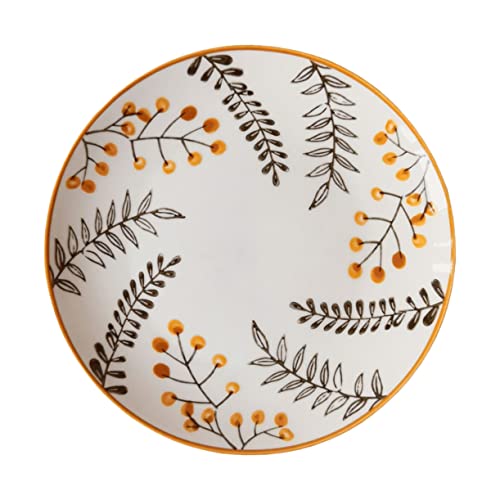 SOLUSTRE 1Pc Retro Leaf Pattern Ceramic Serving Plate Creative Orange Dessert Tray for Home Food Display for Fruits Sweets and Snacks Kitchen Accessory Housewarming Present