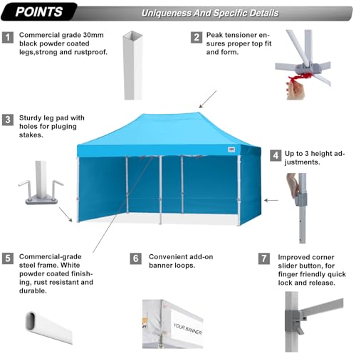 Image of ABCCANOPY Commercial Pop Up Canopy Tent with Sidewalls 10X20,Sky Blue