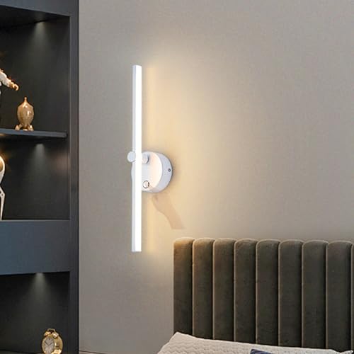 Aplique de Pared LED con Interruptor Giratorio Blanco de 30cm Lámpara de Dormitorio Moderna