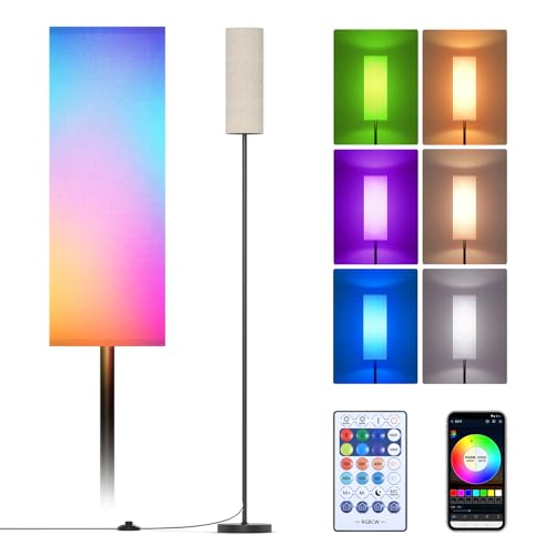 Image of Lithomy Floor Lamps for Living Room, Modern Floor Lamp with RGB LEDs Bulb,Dimmable Floor Lamp with App Control & Remote Control,Tall Reading Lamp for Bedroom, Living Room, Office,Linen lampshade