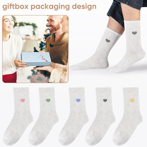 Image of Corlap Women's Cotton Crew Calf Socks - 5 Pairs Ankle High Dress Casual Socks, Fun Cute Heart Gifts for Mom Mother