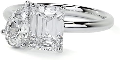 Pear & Emerald 2-Stone Moi Et Toi Design Moissanite Engagement Ring, Sterling Silver & Gold, Christmas Gift for Women | VVS1 925 Silver 10K/14K/18K Solid Rose/Yellow/White Gold | Ring Size 3-12 US