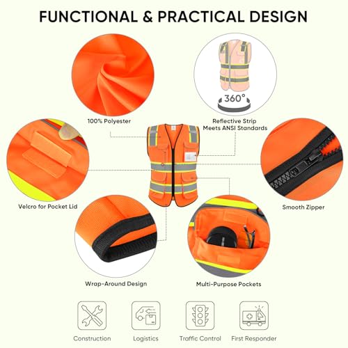 Image of TICONN Reflective Safety Vest High Visibility Class II Mesh Vest for Women & Men Meets ANSI Standards