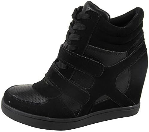 Ladies Lace Up Sneakers Trainers Hidden Wedge Heel Ankle Boots Size 6 Black