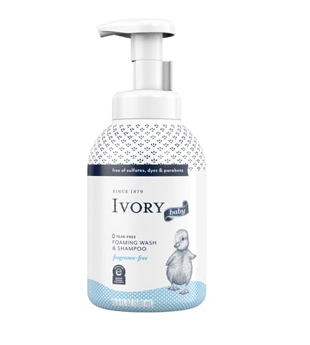 Ivory Baby Foam Unisex Baby Wash & Shampoo, Fragrance-Free, for Baby’s Sensitive Skin, 16.9 oz