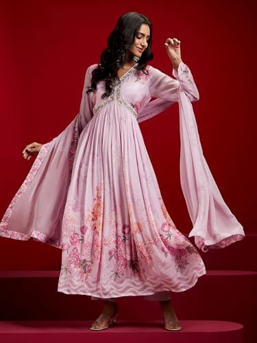 Image of Libas Womens Woven Design Silk Blend Straight Kurta With Trousers and Dupatta | daily wear suit