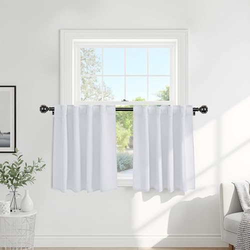 Image of PONY DANCE 50% Light Filtering Room Darkening Curtains for Small Winow Lower Portion Decor Energy Saving Drapes for Kitchen Bedroom Bathroom Downstairs Window, W 29 x L 30, Pure White, 2 Panels