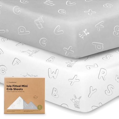 Image of Pack and Play Sheets Fitted - 2-Pack Mini Crib Sheets for Pack N Play Mattress 38x26, Soft & Cozy, Neutral Toddler Playard Bedding, Snug Fitted Mini Baby Crib Mattress Cover Boy, Girl (ABC Land)