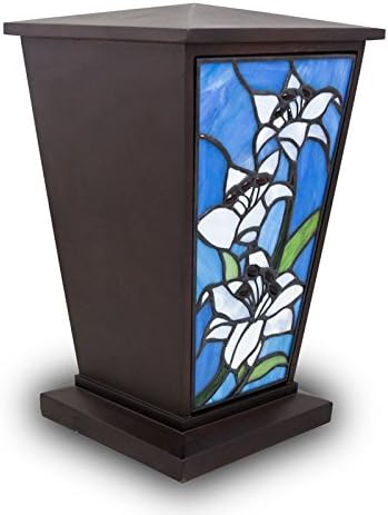 Lily Stained Glass Memorial Urn for Adults - Large - Holds Up to 200 Cubic Inches of Ashes - White Cremation Urn for Ashes