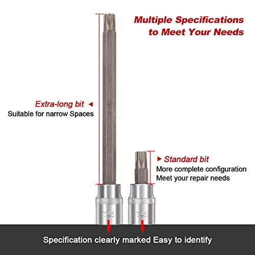 Image of 107-Piece Allen and Torx Bit Socket Set, 1 /4 inch, 3 /8 inch and 1 /2 inch Drive Hex /Ball End Hex /Extra Long Tamper Proof Torx SAE & Metric Bit Set