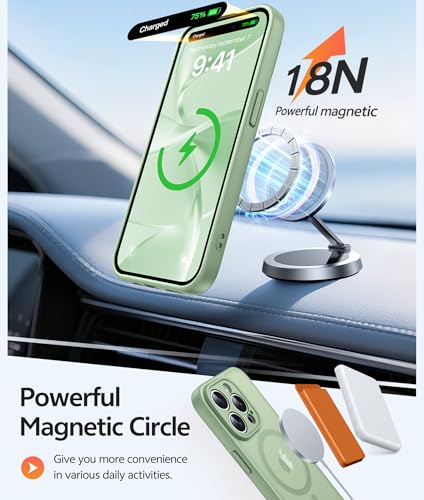 Image of FNTCASE for iPhone 15 Pro Max Case: [Compatible with Magsafe] Translucent Matte Cases with [Full Camera Protection] [Screen Protector] Military Grade Shockproof Protective Phone Cover - Light Moss