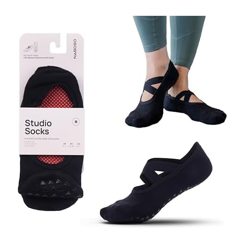 NABOSO Non-Slip Studio Socks with Stimulating Texture for Recovery, Balance, Circulation, Ideal for Pilates, Barre, Ballet, Dance, Barefoot Workout, Small - 1 Pair Cover