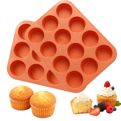 Irunfast 2 Pack Silicone Muffin Trays 12 Cups - Non-Stick Cupcake Tray & Muffin Tin - Silicones Baking Trays for Muffins, Cupcakes - Silicones Cake Moulds for Baking (23x30cm)