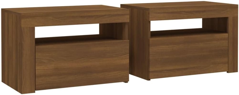Side Tables for Living Room Unique Side Tables Bedroom Storage Sofa Side Tables Farmhouse Small Tables Side Tables with Storage Bedside Cabinets 2 pcs with LEDs Brown Oak 23.6"x13.8"x15.7"