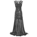 Women's 1920s Evening Prom Dress Vintage Sequin Gatsby Maxi Long Cocktail Party Dresses Formal Wedding Gown Dresses Silver