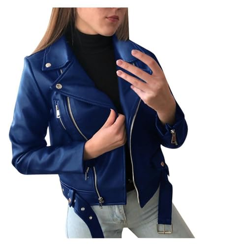 Veste moto femme bleu nuit en faux cuir haut de gamme veste-01