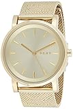 DKNY Damenuhren Soho, Dreizeigeruhrwerk, 34 mm Gehäuse aus goldfarbenem Edelstahl mit Edelstahlarmband, NY2621