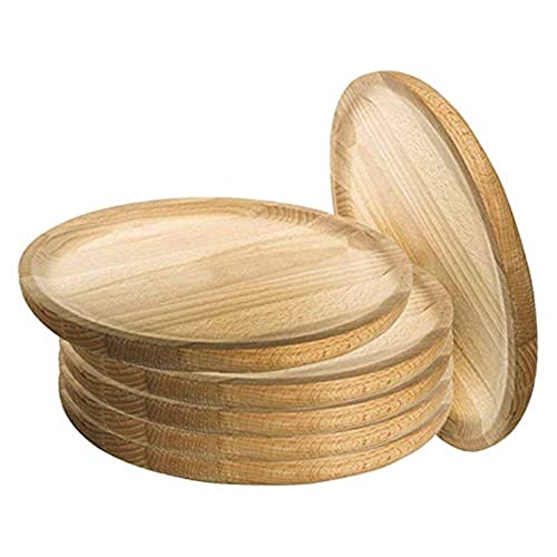 Tradineur – Pack de 6 platos de madera especial para pulpo, de 19,6 cm de diámetro y 2,1 cm de alto, vajilla madera, vajilla para comida, tabla pulpo, pizza, fuente para alimentación (6, 20 cm)