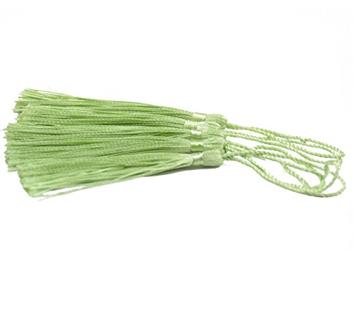 Image of 100pcs 13cm /5 Inch Silky Floss Bookmark Tassels with 2-Inch Cord Loop and Small Chinese Knot for Jewelry Making, Souvenir, Bookmarks, DIY Craft Accessory (Grass Green)