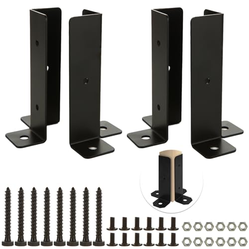 AKOLAFE 4PCS Concrete Post Bracket with Screws 5” Pergola Brackets Kit Adjustable Deck Railing Bracket Wood Fence Brackets Fit 1.5x1.5, 2x2, 2x4, 4x4 Post Base Mailbox Post Anchor Deck Post Support